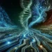 "Close-up of advanced biotech sensors integrated with artificial intelligence technology, illustrating the groundbreaking fusion of AI and biotech for enhancing living intelligence in healthcare and environmental monitoring."
