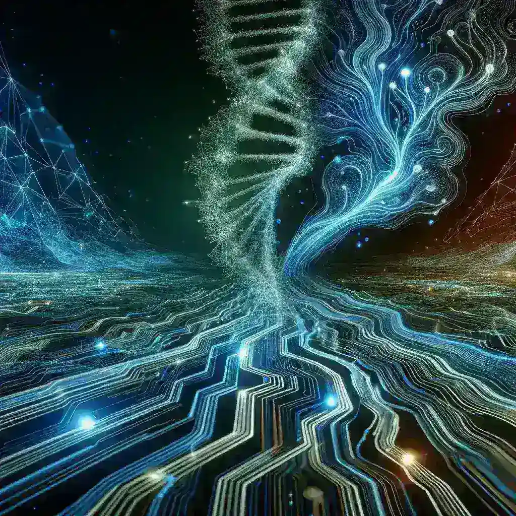 "Close-up of advanced biotech sensors integrated with artificial intelligence technology, illustrating the groundbreaking fusion of AI and biotech for enhancing living intelligence in healthcare and environmental monitoring."