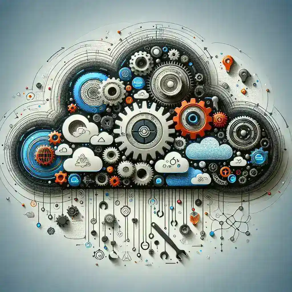 "Hybrid cloud tools for enterprises overview – a comprehensive guide featuring various cloud service icons and interconnected networks, illustrating seamless data management and integration."