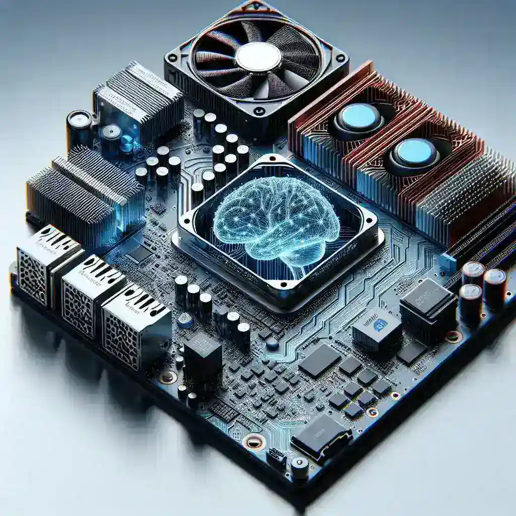 "Close-up of advanced cooling system in Sapphire Edge AI Mini PC, showcasing innovative heat dissipation technology and compact design for optimal performance."