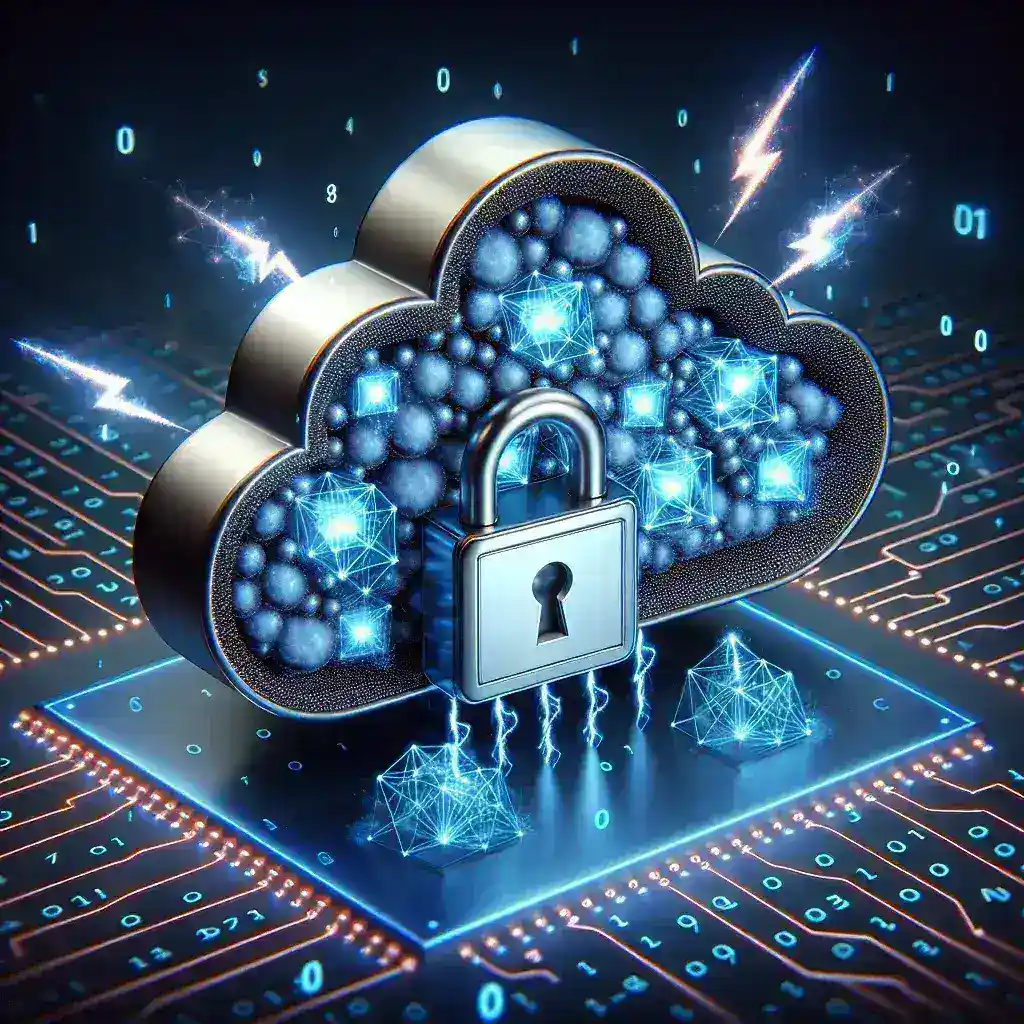 "Illustration of quantum cloud security challenges, highlighting key concerns such as data encryption, user privacy, and vulnerability to cyber attacks in a digital landscape."